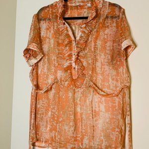 Peachy Orange Ruffled Top in XL from New York & Co